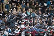 1 March 2016; Cistercian College Roscrea supporters celebrate after the game. Bank of Ireland Leinster Schools Senior Cup, Semi-Final, Clongowes Wood College v Cistercian College Roscrea, Donnybrook Stadium, Donnybrook, Dublin. Picture credit: David Maher / SPORTSFILE