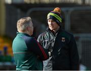 28 February 2016; Stephen Rochford, Mayo manager, left, chats to selector Tony McEntee before the game. Allianz Football League, Division 1, Round 3, Donegal v Mayo, MacCumhaill Park, Ballybofey, Co. Donegal. Picture credit: Oliver McVeigh / SPORTSFILE