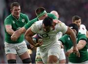 27 February 2016; Billy Vunipola, England, is tackled by Ireland players, CJ Stander, left, and Mike Ross, Ireland. RBS Six Nations Rugby Championship, England v Ireland. Twickenham Stadium, Twickenham, London, England. Picture credit: Brendan Moran / SPORTSFILE