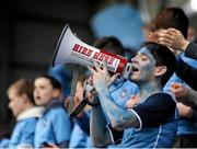 3 March 2016; A St. Michael's College supporter leads a chant before the game. Bank of Ireland Leinster Schools Senior Cup Semi-Final, Belvedere College v St. Michael's College. Donnybrook Stadium, Donnybrook, Dublin. Picture credit: Sam Barnes / SPORTSFILE