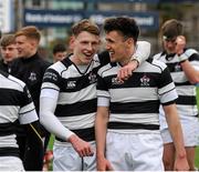 3 March 2016; Peter Maher and James McKeown, Belvedere College, celebrate after the game. Bank of Ireland Leinster Schools Senior Cup Semi-Final, Belvedere College v St. Michael's College. Donnybrook Stadium, Donnybrook, Dublin. Picture credit: Sam Barnes / SPORTSFILE