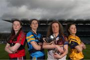 4 March 2016; In attendance at the Ladies Football HEC O’Connor Cup Colleges Finals Captain's Day are, from left, Ciara McDermott, UCD, Aine O'SullEvan, UCC, Kate Keaney, UL, and Siobhan Woods, DCU, with the O'Connor Cup. Croke Park, Dublin. Picture credit: Brendan Moran / SPORTSFILE