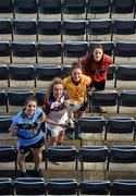 4 March 2016; In attendance at the Ladies Football HEC O’Connor Cup Colleges Finals Captain's Day are, from left, Ciara McDermott, UCD, Kate Keaney, UL, Siobhan Woods, DCU and Aine O'SullEvan, UCC, with the O'Connor Cup. Croke Park, Dublin. Picture credit: Brendan Moran / SPORTSFILE