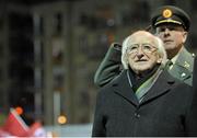 4 March 2016; The President of Ireland Michael D. Higgins during the National Anthem. SSE Airtricity League Premier Division, St Patrick's Athletic v Galway United. Richmond Park, Dublin. Picture credit: Sam Barnes / SPORTSFILE