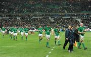 13 February 2010; A dejected Irish team leave the pitch after defeat to France. RBS Six Nations Rugby Championship, France v Ireland, Stade de France, Saint Denis, Paris, France. Picture credit: Brendan Moran / SPORTSFILE