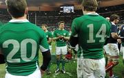 13 February 2010; Dejected Irish players Gordon D'Arcy and Brian O'Driscoll leave the pitch after defeat to France. RBS Six Nations Rugby Championship, France v Ireland, Stade de France, Saint Denis, Paris, France. Picture credit: Brendan Moran / SPORTSFILE