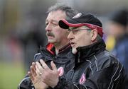14 February 2010; Tyrone Manager Mickey Harte reacts on the sideline. Allianz National Football League, Division 1, Round 2, Tyrone v Mayo, Healy Park, Omagh, Co. Tyrone. Picture credit: Oliver McVeigh / SPORTSFILE