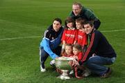 15 February 2010; GAA stars of the future Chloe O'Neill, front left, Eabha Last, with Brendan Noble and Joshua Noone, back right, and Dublin footballer Bernard Brogan, Kerry footballer Tommy Griffin and Cork football captain Graham Canty with the Sam Maguire at the announcement of a new three year GAA Football Championship partnership with SuperValu and its 231 retail partners, beginning for the 2010 season. Croke Park, Dublin. Picture credit: Stephen McCarthy / SPORTSFILE