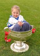 15 February 2010; Three and a half year old Anna Rose McNally, from Clones, Co. Monaghan, sits in the Sam Maguire Cup at the announcement of a new three year GAA Football Championship partnership with SuperValu and its 231 retail partners, beginning for the 2010 season. Croke Park, Dublin. Picture credit: Ray McManus / SPORTSFILE