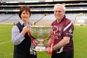 15 February 2010; Anne and Jimmy Buckley, from Mullingar, Co. Westmeath, with the Sam Maguire at the announcement of a new three year GAA Football Championship partnership with SuperValu and its 231 retail partners, beginning for the 2010 season. Croke Park, Dublin. Picture credit: Ray McManus / SPORTSFILE
