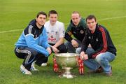 15 February 2010; Bernard Brogan, Dublin, Darragh McConville, Monasteravin, Co. Kildare, Tommy Griffin, Kerry, and Graham Canty, Cork, with the Sam Maguire Cup at the announcement of a new three year GAA Football Championship partnership with SuperValu and its 231 retail partners, beginning for the 2010 season. Croke Park, Dublin. Picture credit: Ray McManus / SPORTSFILE