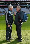 5 March 2016; Dr. Con Murphy, the Cork team doctor, makes a point to Dublin manager Ger Cunningham, left, before the game. Allianz Hurling League, Division 1A, Round 3, Dublin v Cork, Croke Park, Dublin. Picture credit: Ray McManus / SPORTSFILE
