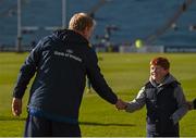 5 March 2016; Leinster matchday mascots Michael Sullivan meet Leinster head coach Leo Cullen at the Guinness PRO12, Round 17, clash between Leinster and Ospreys at the RDS Arena, Ballsbridge, Dublin. Picture credit: Stephen McCarthy / SPORTSFILE