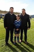 5 March 2016; Leinster matchday mascot Bobby Colbert with Martin Moore and Isaac Boss at the Guinness PRO12, Round 17, clash between Leinster and Ospreys at the RDS Arena, Ballsbridge, Dublin. Picture credit: Stephen McCarthy / SPORTSFILE