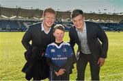 5 March 2016; Leinster matchday mascot Bobby Colbert with Tom Denton and Josh van der Flier at the Guinness PRO12, Round 17, clash between Leinster and Ospreys at the RDS Arena, Ballsbridge, Dublin. Picture credit: Stephen McCarthy / SPORTSFILE