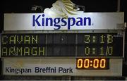 5 March 2016; The scoreboard at the end of the game. Allianz Football League, Division 2, Round 4, Cavan v Armagh, Kingspan Breffni Park, Cavan. Picture credit: Oliver McVeigh / SPORTSFILE