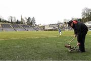 6 March 2016; Groundman Tommy McCabe cleaning the entrance to the tunnel before the game. Allianz Football League, Division 1, Round 4, Monaghan v Mayo. St Tiernach's Park, Clones, Co. Monaghan. Picture Credit: Philip Fitzpatrick / SPORTSFILE