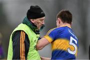 6 March 2016; Jimmy Feehan, Tipperary, makes contact with Offaly manager Pat Flanagan on the sideline. Allianz Football League, Division 3, Round 4, Tipperary v Offaly. Sean Treacy Park, Tipperary. Picture credit: Matt Browne / SPORTSFILE