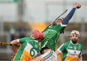 6 March 2016; Tom Morrissey, Limerick, in action against Conor Doughan, Offaly. Allianz Hurling League, Division 1B, Round 3, Offaly v Limeick. O'Connor Park, Tullamore, Co. Offaly. Picture credit: David Maher / SPORTSFILE
