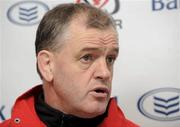 16 February 2010; Ulster head coach Brian McLaughlin speaking during a press conference ahead of their Celtic League game against Dragons on Friday night. Newforge Country Club, Belfast, Co. Antrim. Picture credit: Oliver McVeigh / SPORTSFILE