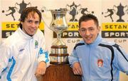 17 February 2010; Paul Munster, Linfield, and Alex Williams, St Patricks Athletic, at the launch of the Setanta Sports Cup for 2010. Belfast City Hall, Belfast, Co. Antrim. Picture credit: Oliver McVeigh / SPORTSFILE