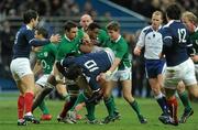 13 February 2010; Francois Trinh-Duc, France, is tackled by David Wallace, left, and Ronan O'Gara, Ireland. RBS Six Nations Rugby Championship, France v Ireland, Stade de France, Saint Denis, Paris, France. Picture credit: Brian Lawless / SPORTSFILE *** Local Caption ***