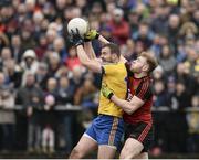 6 March 2016; Senan Kilbride, Roscommon, in action against Gerard McGovern, Down. Allianz Football League, Division 1, Round 4, Roscommon v Down. Glennon Brothers Pearse Park, Longford. Picture credit: Sam Barnes / SPORTSFILE