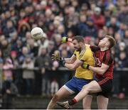 6 March 2016; Senan Kilbride, Roscommon, in action against Gerard McGovern, Down. Allianz Football League, Division 1, Round 4, Roscommon v Down. Glennon Brothers Pearse Park, Longford. Picture credit: Sam Barnes / SPORTSFILE