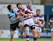 6 March 2016; Ryan McMahon, Clongowes Wood College, centre, supported by team-mate Tom Power, in action against William Hickey, St. Michael's College. Bank of Ireland Leinster Schools Junior Cup, Semi-Final, Clongowes Wood College v St Michael's College. Donnybrook Stadium, Donnybrook, Dublin. Picture credit: Cody Glenn / SPORTSFILE