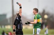 6 March 2016; Denis Daly, Kerry, is shown a black card by Referee Eddie Kinsella. Allianz Football League, Division 1, Round 4, Kerry v Donegal. Austin Stack Park, Tralee, Co. Kerry. Picture credit: Brendan Moran / SPORTSFILE