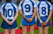 6 March 2016; Milford players, from left, Laura Stack, Ashling Thompson and Orlaith O'Mahony, wait to meet President of the Camogie Association Catherine Neary before the game. AIB All-Ireland Senior Camogie Club Championship Final 2015, Milford v Killimor. Croke Park, Dublin. Picture credit: Piaras Ó Mídheach / SPORTSFILE
