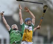 6 March 2016; Cian Lynch, Limerick, in action against Chris McDonald, Offaly. Allianz Hurling League, Division 1B, Round 3, Offaly v Limerick. O'Connor Park, Tullamore, Co. Offaly. Picture credit: David Maher / SPORTSFILE