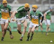 6 March 2016; Richie English, Limerick, in action against Colin Egan, left and Liam Langton, Offaly. Allianz Hurling League, Division 1B, Round 3, Offaly v Limerick. O'Connor Park, Tullamore, Co. Offaly. Picture credit: David Maher / SPORTSFILE
