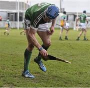 6 March 2016; Seamus Hickey, Limerick picks up his broken Hurley during the game. Allianz Hurling League, Division 1B, Round 3, Offaly v Limerick. O'Connor Park, Tullamore, Co. Offaly. Picture credit: David Maher / SPORTSFILE