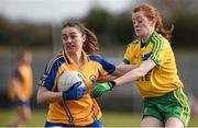 6 March 2016; Sarah Bohannon Clare, in action against Deirdre Foley, Donegal. Lidl Ladies Football National League, Division 2, Donegal v Clare. Fr Tierney Park,, Co. Donegal. Picture credit: Oliver McVeigh / SPORTSFILE