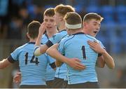 6 March 2016; Lee Barron, St Michael's College, right, celebrates with team-mate Jack Boyle at the final whistle. Bank of Ireland Leinster Schools Junior Cup, Semi-Final, Clongowes Wood College v St Michael's College. Donnybrook Stadium, Donnybrook, Dublin. Picture credit: Cody Glenn / SPORTSFILE