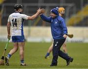 6 March 2016; Waterford manager Derek McGrath celebrates after the final whistle with Jake Dillon. Allianz Hurling League, Division 1A, Round 3, Tipperary v Waterford. Semple Stadium, Thurles, Co. Tipperary. Picture credit: Matt Browne / SPORTSFILE