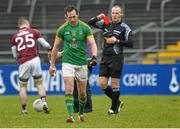6 March 2016; Graham Reilly, Meath, is shown a red card after being shown two yellow by referee Conor Lane. Allianz Football League, Division 2, Round 4, Galway v Meath, Pearse Stadium, Galway. Picture credit: Ray Ryan / SPORTSFILE