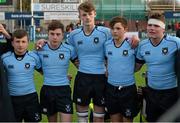 6 March 2016; St Michael's College team-mates form a huddle after their victory. Bank of Ireland Leinster Schools Junior Cup, Semi-Final, Clongowes Wood College v St Michael's College. Donnybrook Stadium, Donnybrook, Dublin. Picture credit: Cody Glenn / SPORTSFILE