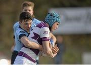 6 March 2016; John Maher, Clongowes Wood College, is tackled by Andrew Smith, St Michael's College. Bank of Ireland Leinster Schools Junior Cup, Semi-Final, Clongowes Wood College v St Michael's College. Donnybrook Stadium, Donnybrook, Dublin. Picture credit: Cody Glenn / SPORTSFILE