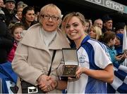 6 March 2016; Pictured is Maol Muire Tynan, Head of Public Affairs, AIB, presenting Anna Geary from Milford with the Player of the Match award for her outstanding performance in the AIB Senior Camogie Club Championship Final, Killimor vs Milford. Croke Park, Dublin. Picture credit: Piaras Ó Mídheach / SPORTSFILE