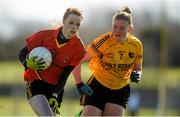 7 March 2016; Niamh Holland, John The Baptist CS, Limerick, in action against Sarah Keaveney, Holy Rosary College Mountbellew, Galway. Lidl All Ireland Senior B Post Primary Schools Championship Final. Holy Rosary College Mountbellew, Galway, v John The Baptist CS, Limerick. Gort GAA, Gort, Co. Galway. Picture credit: Piaras Ó Mídheach / SPORTSFILE