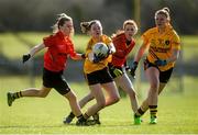 7 March 2016; Áine Murray, Holy Rosary College Mountbellew, Galway, supported by team-mate Sarah Keaveney, right, in action against Gráinne Kennedy, left, and Niamh Holland, John The Baptist CS, Limerick. Lidl All Ireland Senior B Post Primary Schools Championship Final. Holy Rosary College Mountbellew, Galway, v John The Baptist CS, Limerick. Gort GAA, Gort, Co. Galway. Picture credit: Piaras Ó Mídheach / SPORTSFILE