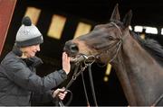 7 March 2016; Trainer Sandra Hughes with Thunder and Roses, pictured at the Fairyhouse Boylesports Irish Grand National Launch. Osborne Lodge, The Curragh, County Kildare. Picture credit: David Maher / SPORTSFILE