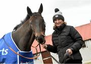 7 March 2016; Trainer Sandra Hughes with Thunder and Roses, pictured at the Fairyhouse Boylesports Irish Grand National Launch. Osborne Lodge, The Curragh, County Kildare. Picture credit: David Maher / SPORTSFILE