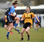7 March 2016; Rachel Seery, Gallen C.S. Ferbane, Offaly, in action against Sarah Murphy, Scoil Phobail Sliabh Luachra, Rathmore, Kerry. Lidl All Ireland Senior C Post Primary Schools Championship Final, Gallen C.S. Ferbane, Offaly v Scoil Phobail Sliabh Luachra, Rathmore, Kerry. Mick Neville Park, Rathkeale, Co. Limerick. Picture credit: Diarmuid Greene / SPORTSFILE