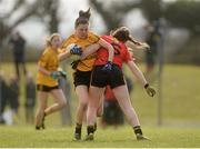 7 March 2016; Áine Murray, Holy Rosary College Mountbellew, Galway, in action against Gráinne Condon, John The Baptist CS, Limerick. Lidl All Ireland Senior B Post Primary Schools Championship Final. Holy Rosary College Mountbellew, Galway, v John The Baptist CS, Limerick. Gort GAA, Gort, Co. Galway. Picture credit: Piaras Ó Mídheach / SPORTSFILE