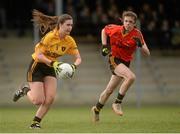 7 March 2016; Áine Murray, Holy Rosary College Mountbellew, Galway, in action against Gráinne Condon, Anna-Rose Kennedy, John The Baptist CS, Limerick. Lidl All Ireland Senior B Post Primary Schools Championship Final. Holy Rosary College Mountbellew, Galway, v John The Baptist CS, Limerick. Gort GAA, Gort, Co. Galway. Picture credit: Piaras Ó Mídheach / SPORTSFILE