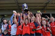 7 March 2016; Scoil Mhuire, Carrick on Suir, Tipperary, team captain Aoife Murray lifts the cup alongside her team-mates. Lidl All Ireland Senior A Post Primary Schools Championship Final, Coláiste Iosagain, Stillorgan, Dublin v Scoil Mhuire, Carrick on Suir, Tipperary. Nowlan Park, Kilkenny. Picture credit: Matt Browne / SPORTSFILE