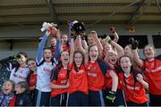 7 March 2016; Scoil Mhuire, Carrick on Suir, Tipperary, team captain Aoife Murray lifts the cup as her team-mates celebrate, Dublin. Lidl All Ireland Senior A Post Primary Schools Championship Final, Coláiste Iosagain, Stillorgan, Dublin v Scoil Mhuire, Carrick on Suir, Tipperary. Nowlan Park, Kilkenny. Picture credit: Matt Browne / SPORTSFILE